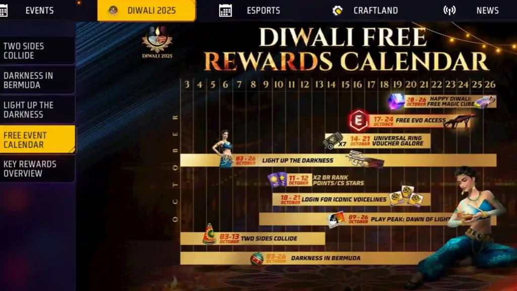 Free fire rangoli event calendar 2025